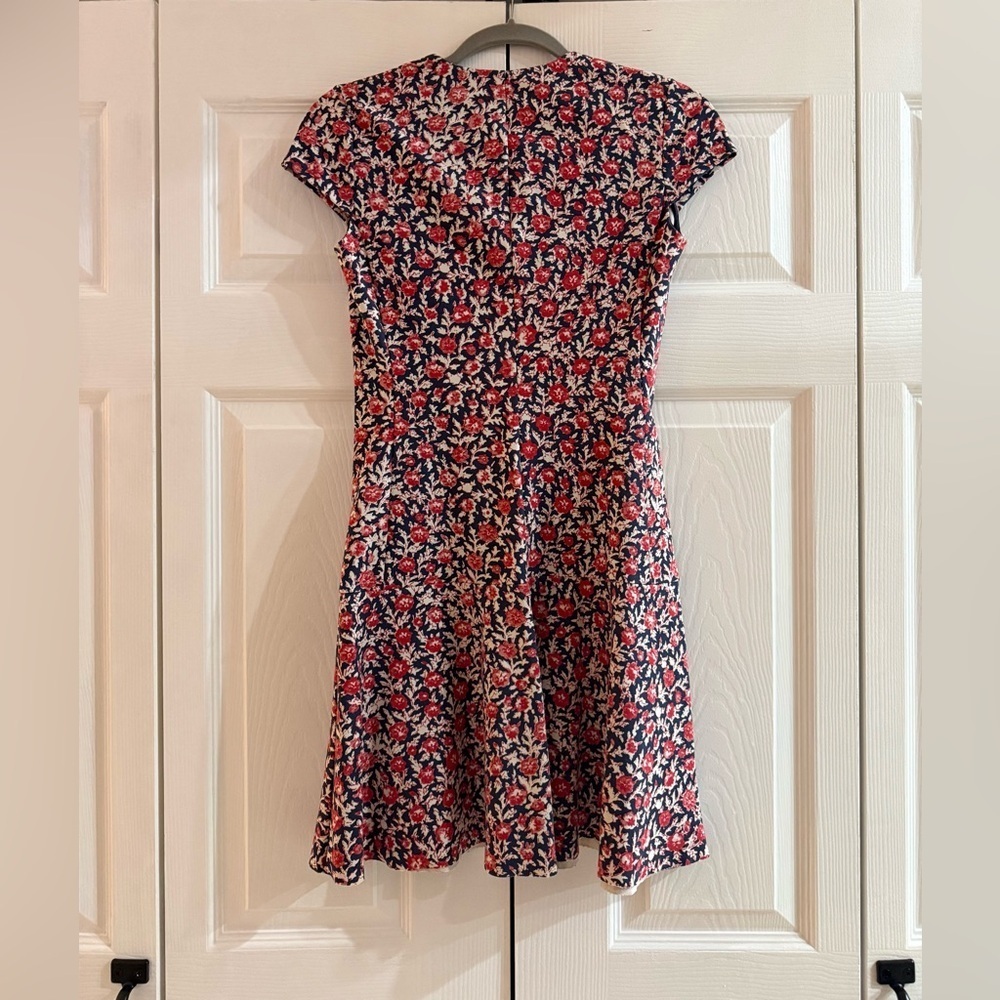 Tory Burch Calico Floral Fit & Flare Dress V-Neck Short Sleeve XS Like New - Picture 7 of 9